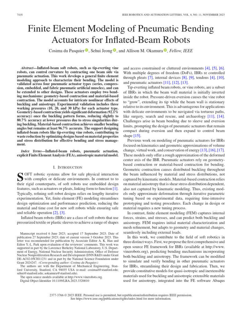 Pneumatic Actuator Modeling for Soft Robots | PDF | Finite Element ...