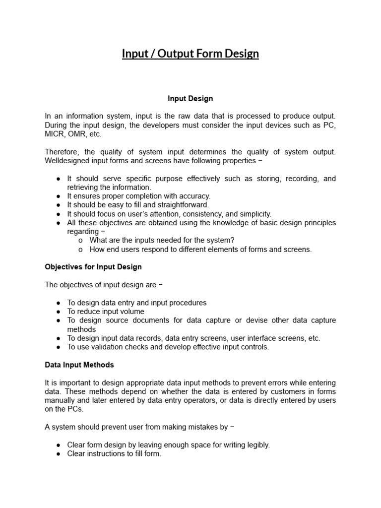 Input Output Form Design | PDF | Input/Output | Computing