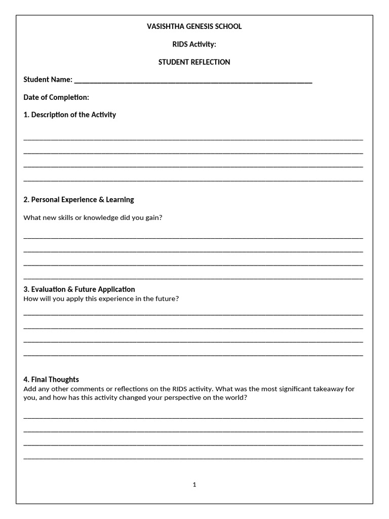 Student Reflection Sheet | PDF