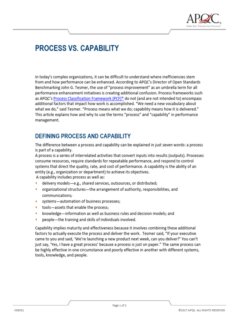 Process vs. Capability Explained | PDF | Business Process | Business
