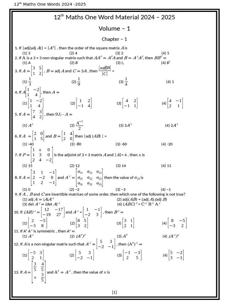 12th Grade Maths One Word Questions | PDF | Operator Theory ...
