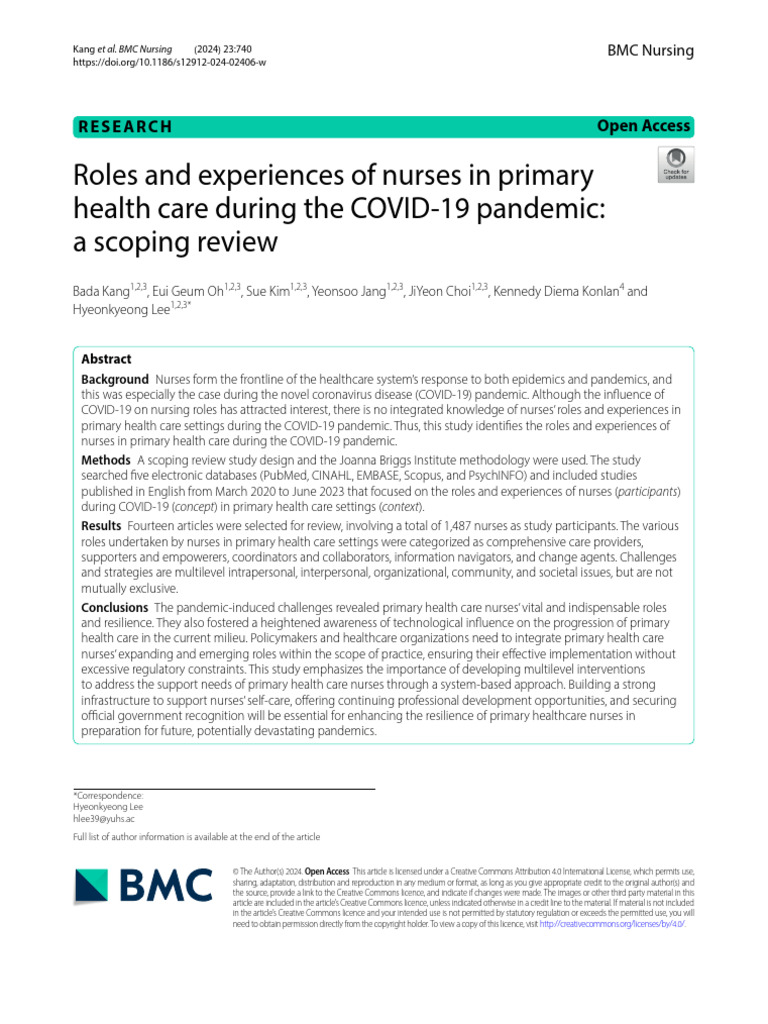 Nurses' Roles in Primary Care During COVID-19 | PDF | Systematic Review ...