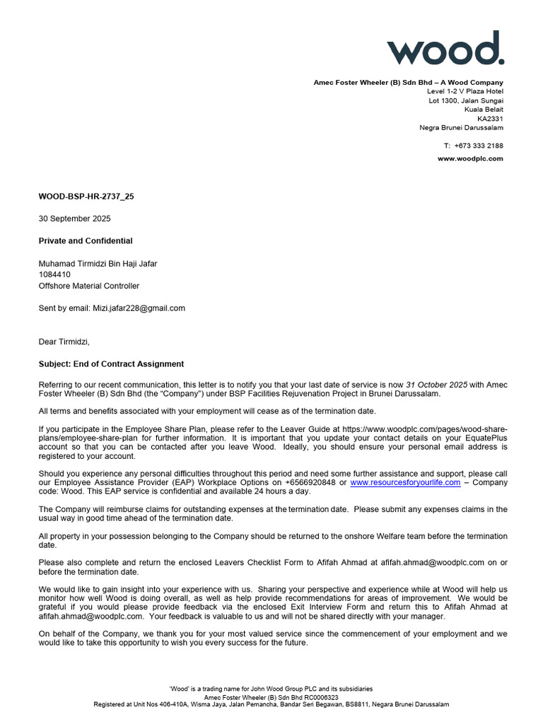 End of Assignment Letter - Muhamad Tirmidzi Bin Haji Jafar | PDF | Business