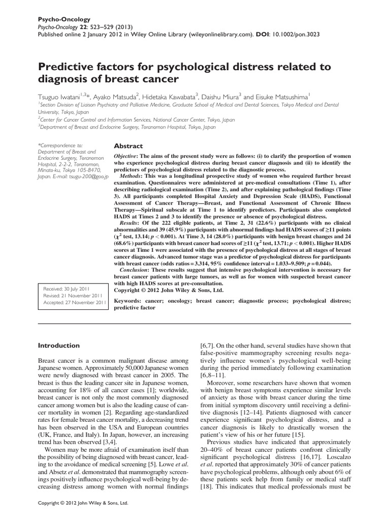 Predictors of Psychological Distress in Breast Cancer | PDF | Cancer ...