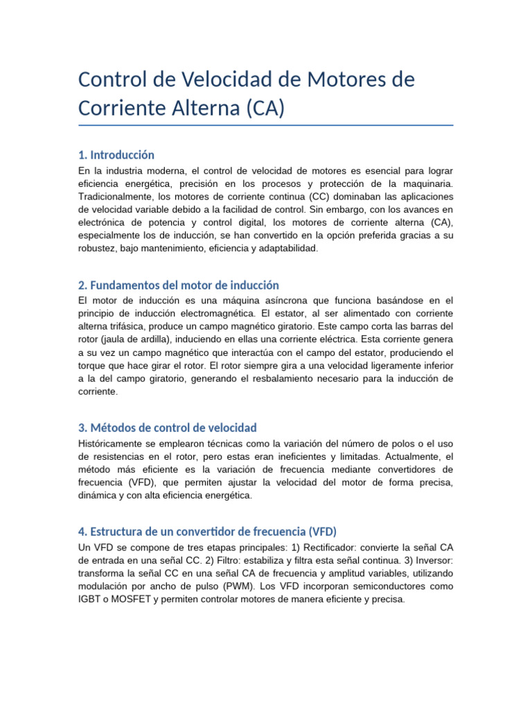 Control de Velocidad en Motores CA | PDF | Motor eléctrico | Ingenieria ...