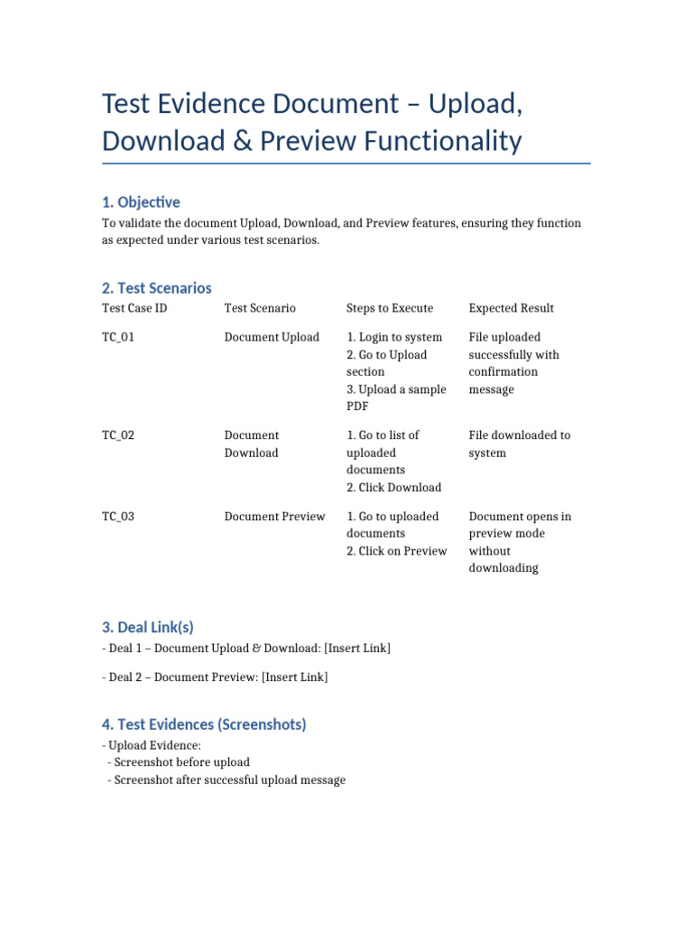 Document Upload, Download & Preview Test | PDF