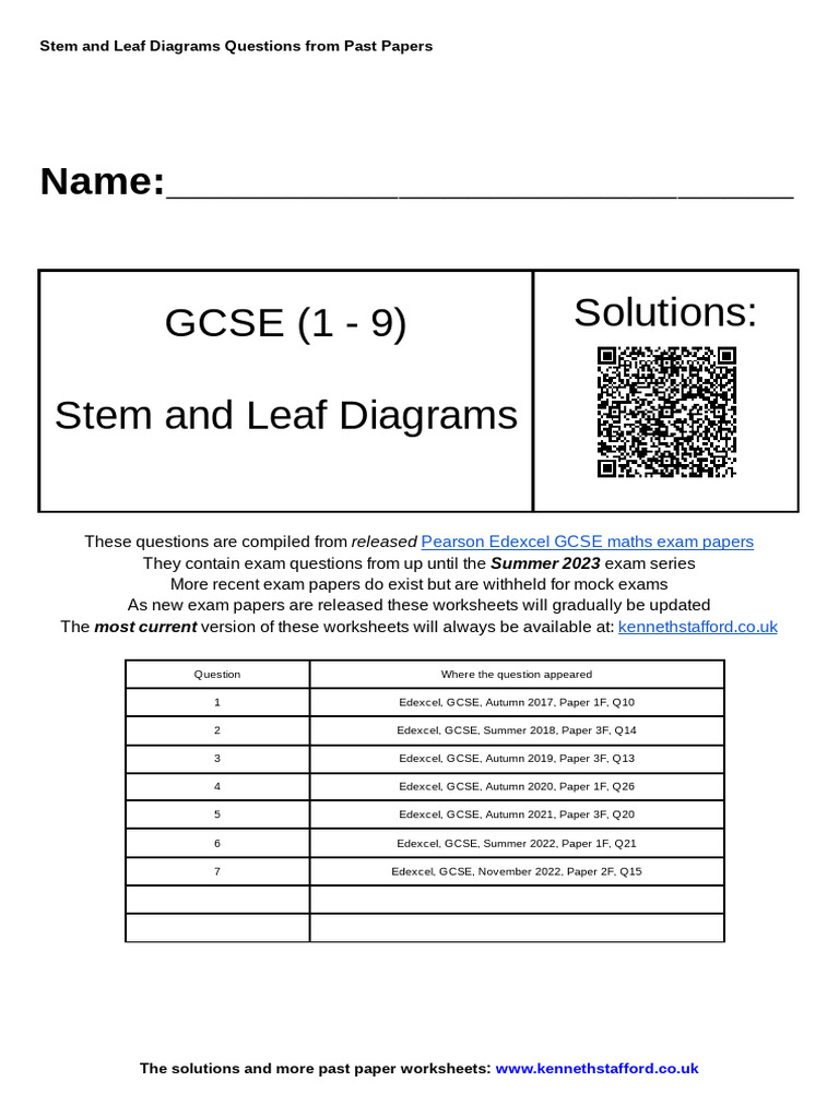 GCSE Stem and Leaf Diagram Questions | PDF | Student Assessment And ...