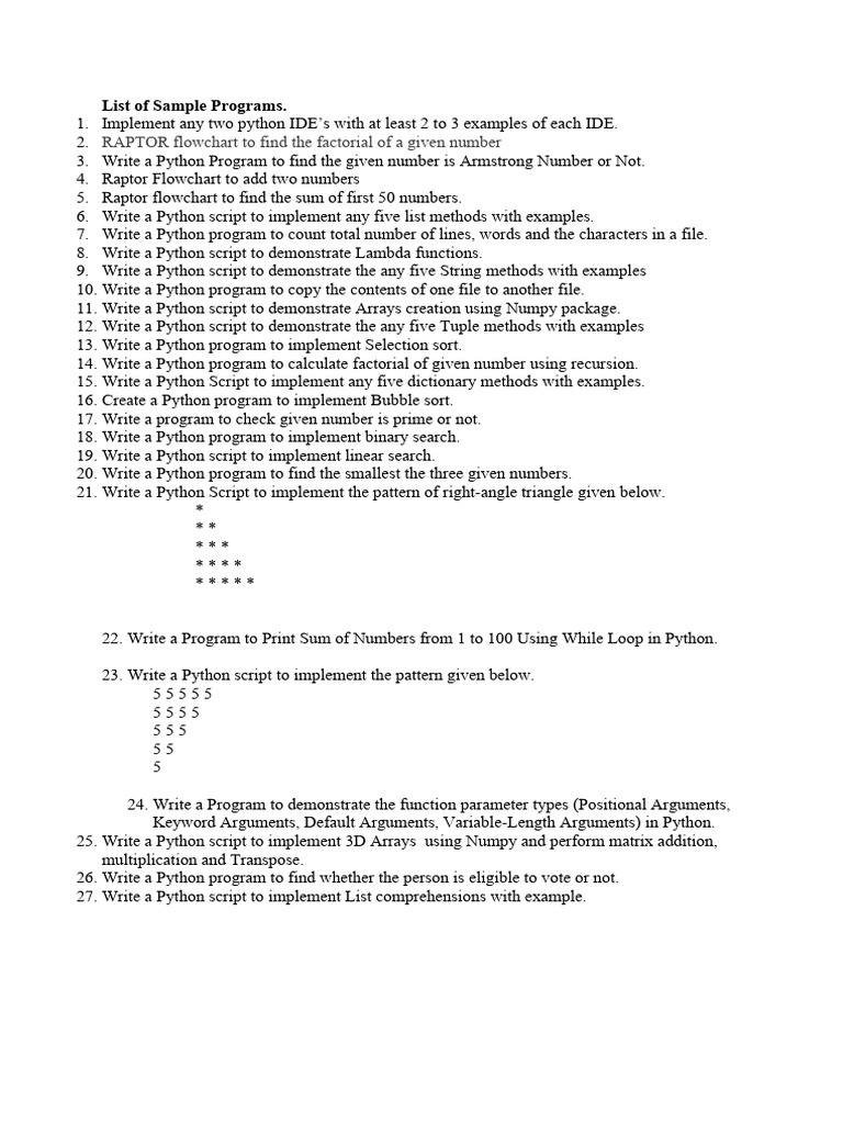 Python and Raptor Programming Examples | PDF