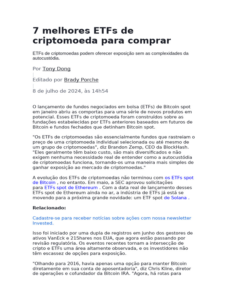 7 Melhores ETFs de Criptomoeda em 2024 | PDF | Câmbio de fundo ...