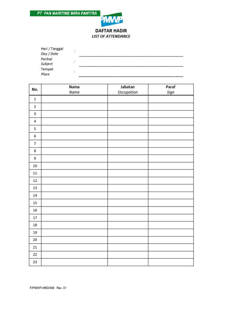 Form Daftar Hadir V2 | PDF