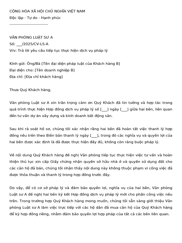 VanBan TraLoi KhachHangB | PDF