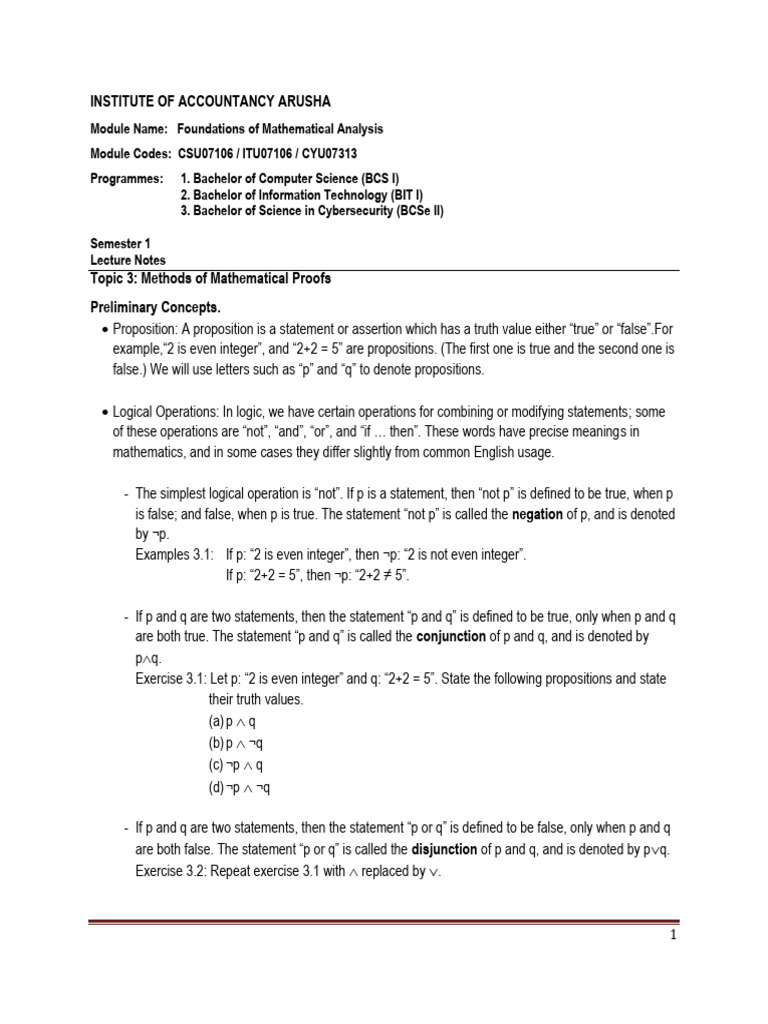Mathematical Proof Methods Lecture Notes | PDF | If And Only If ...