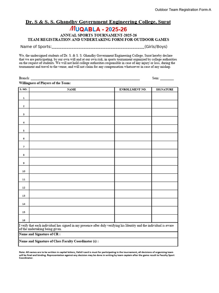 Outdoor Sports Team Registration Form | PDF