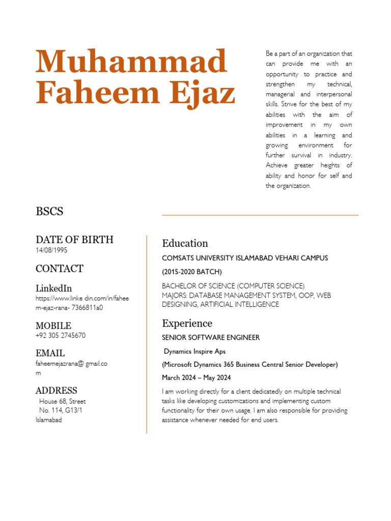 Faheem Ejaz Resume 13-05-010705 | PDF | Microsoft Sql Server | Computing