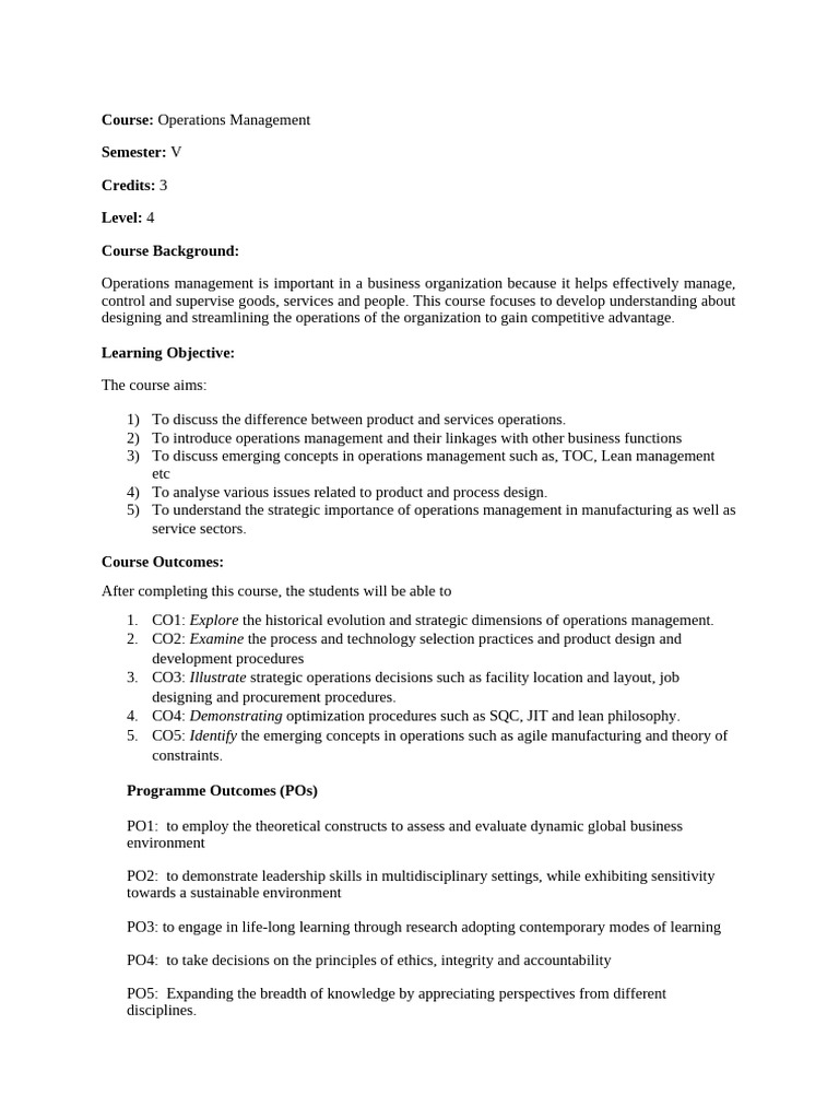 Operations Management Course Overview | PDF | Lean Manufacturing | Design