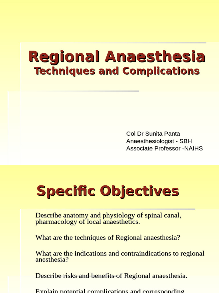 Regional Anaesthesia Techniques & Risks | PDF | Anesthesia | Spinal Cord