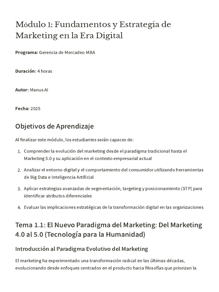 Módulo 1 Fundamentos y Estrategia de Marketing en La Era Digital | PDF ...