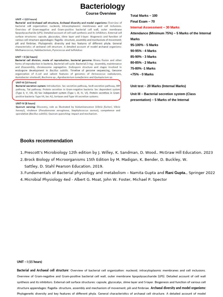Bacteriology Course Overview and Structure | PDF | Biology | Microbiology