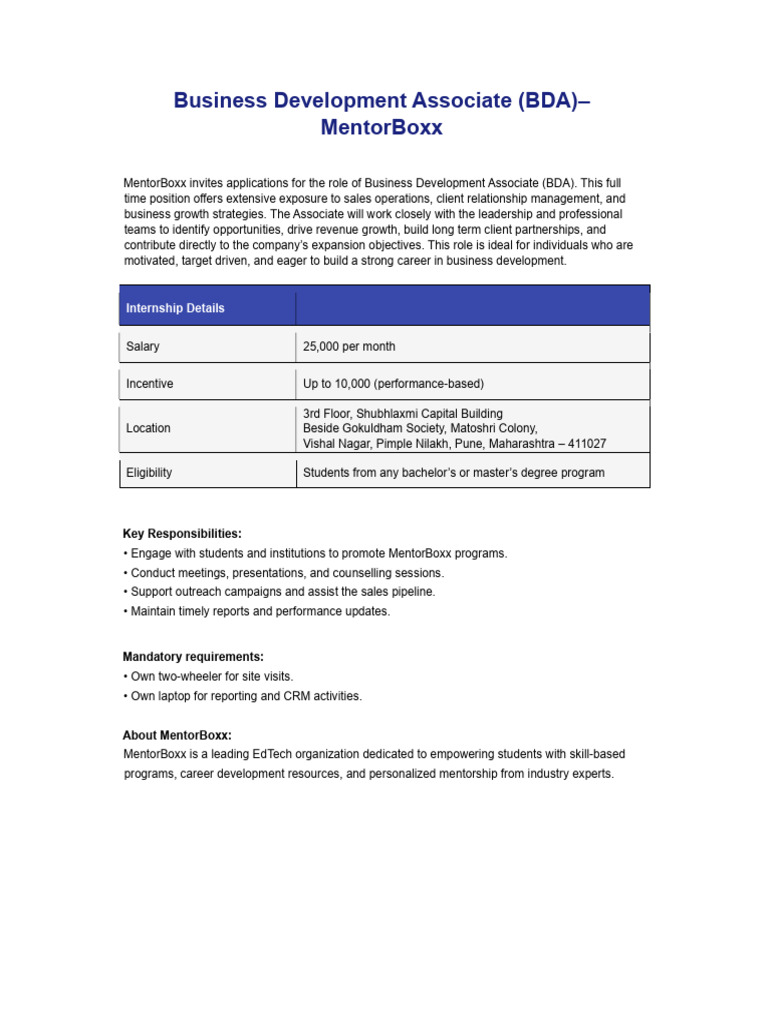 MentorBoxx BDA JD | PDF