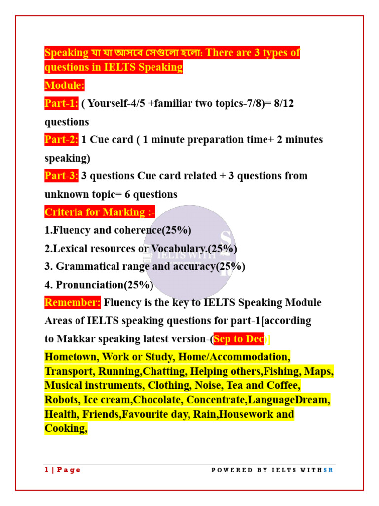 IELTS Speaking Part 1 Guide | PDF | Hobbies