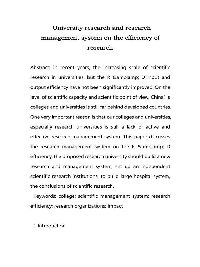 University Research and Research Management System On The Efficiency of ...