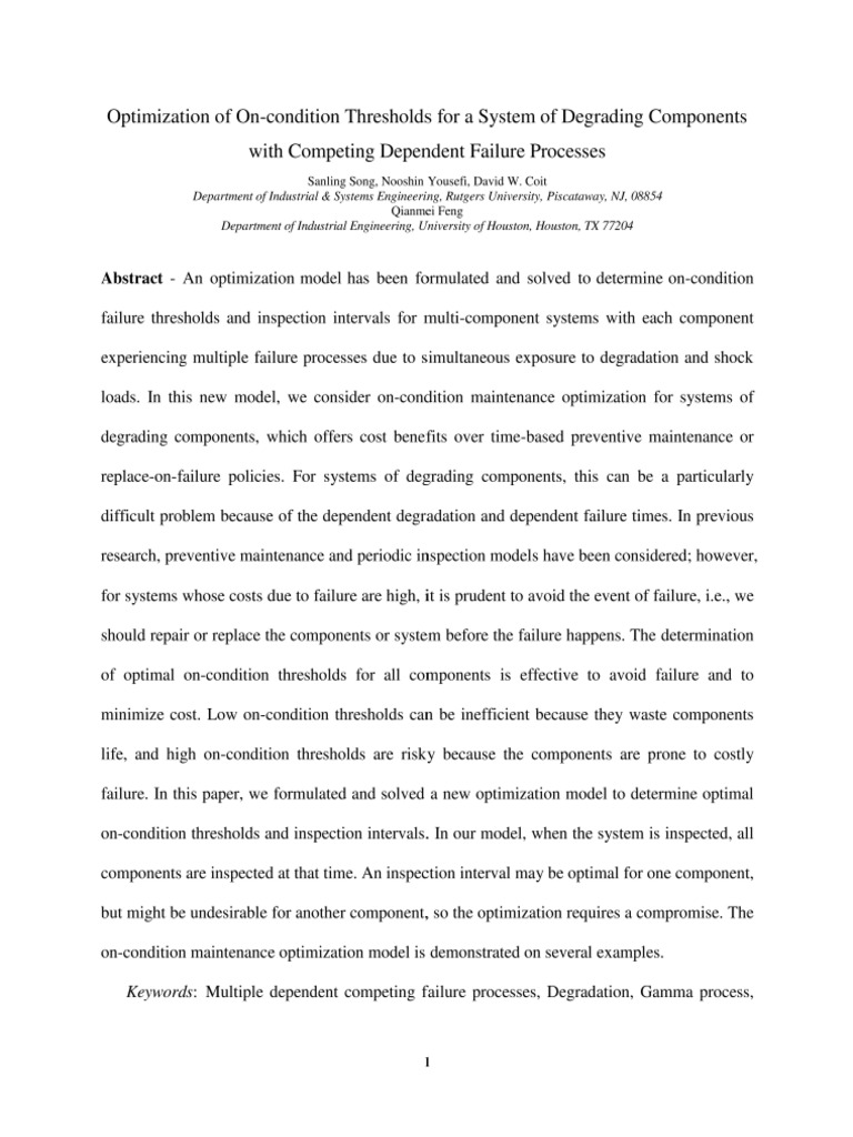 Optimization of On-Condition Thresholds For A System of Degrading ...