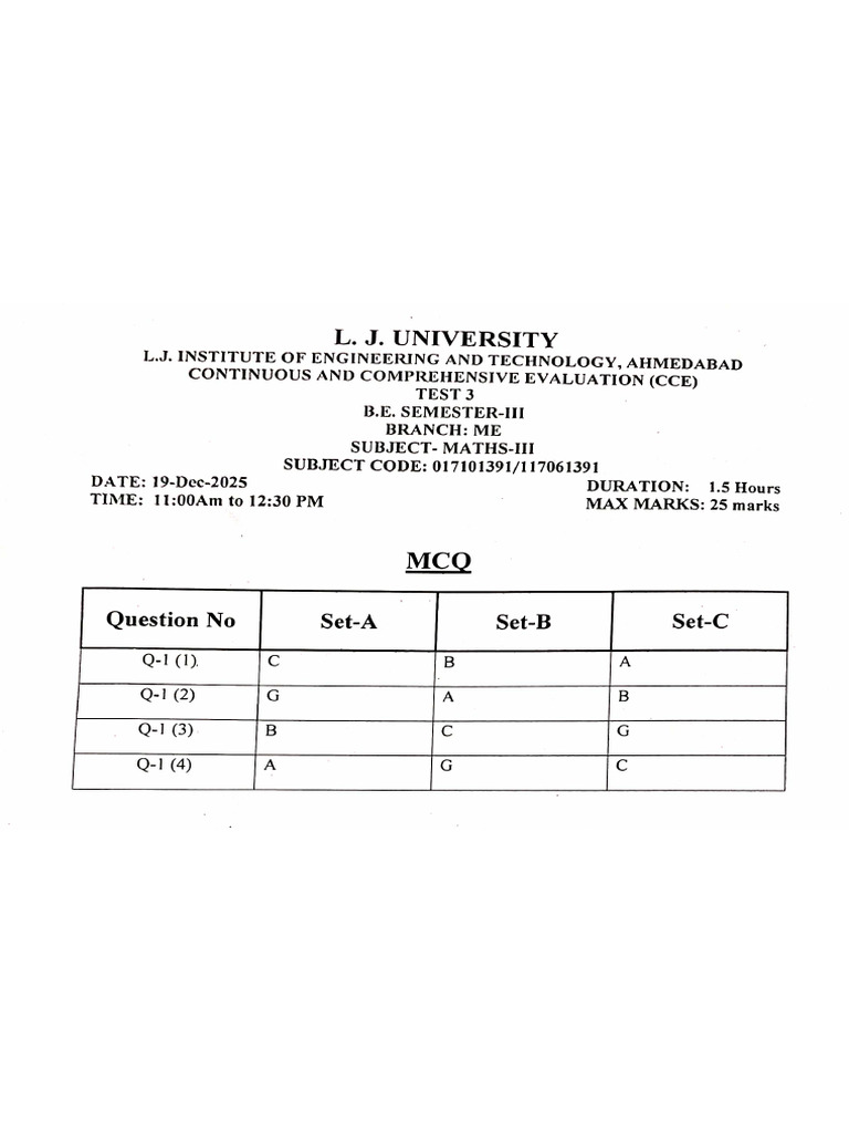 Test 3 Maths III Solution | PDF