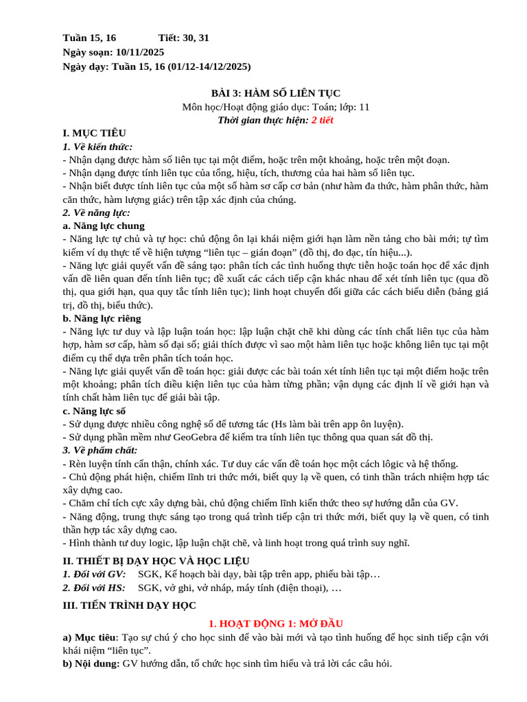 C3.B3. Hàm Số Liên Tục | PDF