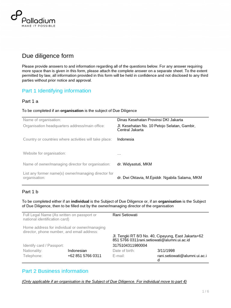 Due Diligence Form for Organizations | PDF | Due Diligence | Justice