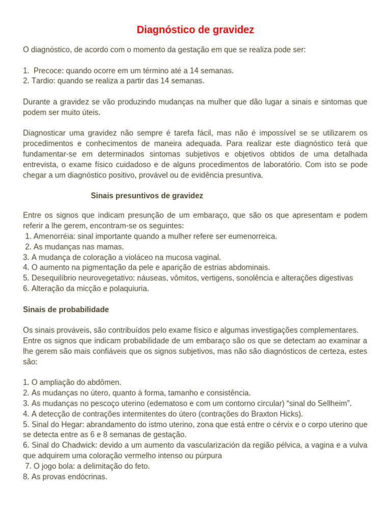 Diagnóstico e Sinais de Gravidez | PDF | Gravidez | Coração