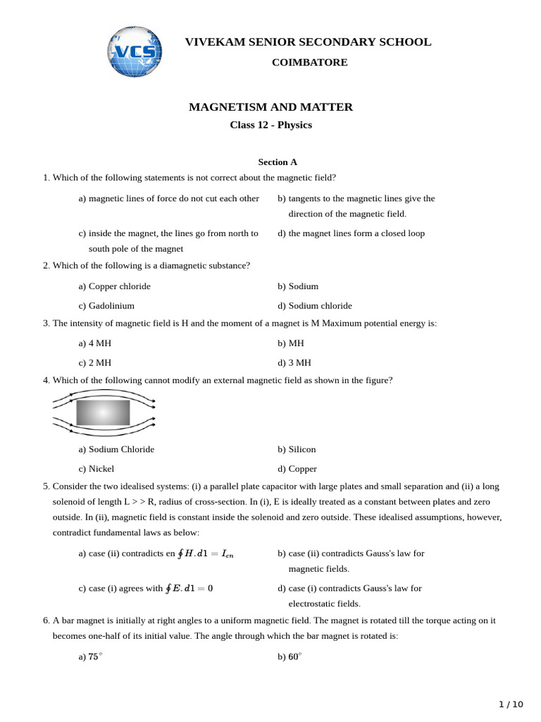 Magnetism and Matter Class 12 Physics | PDF | Magnetism | Magnet