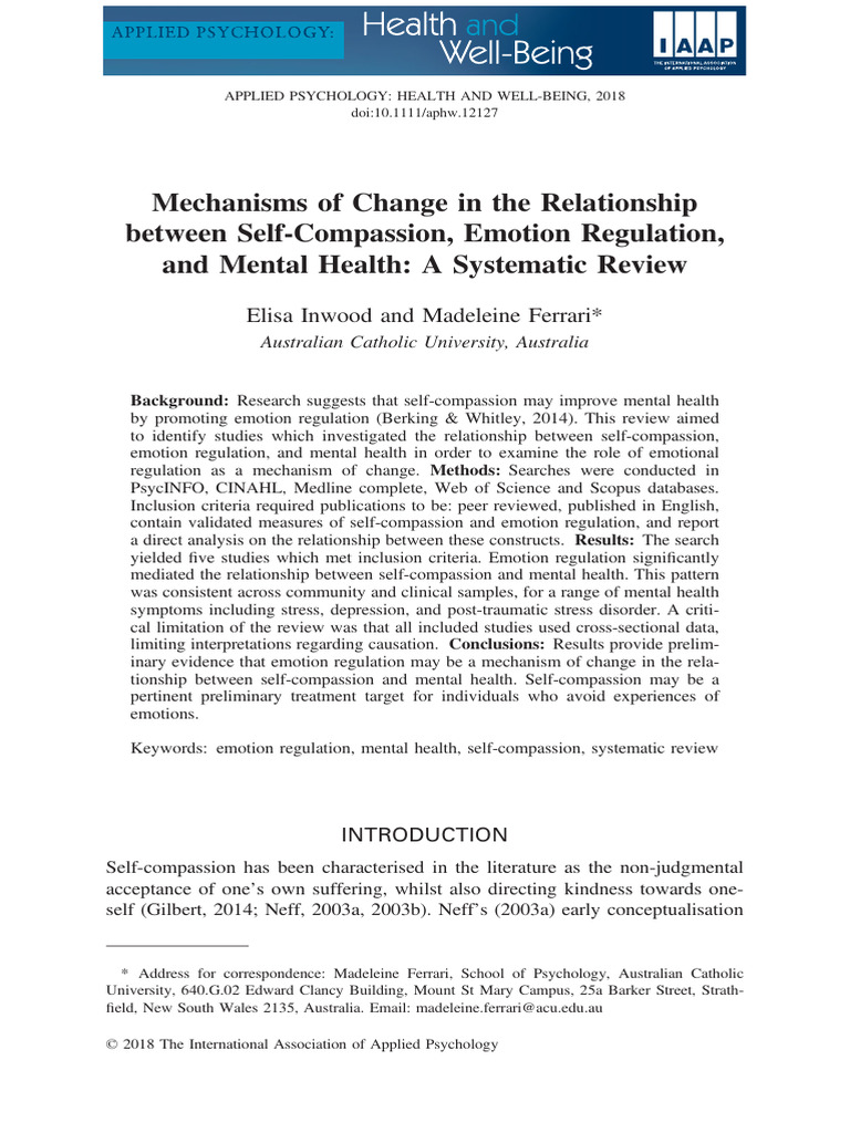Self-Compassion and Emotion Regulation Review | PDF | Emotional Self ...