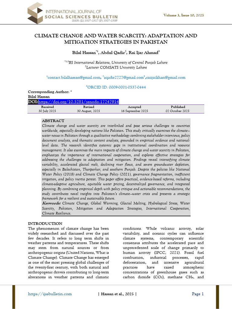 Climate Change & Water Scarcity in Pakistan | PDF | Climate Change ...