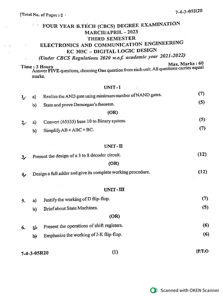 Digital Logic Design 2023 | PDF | Digital Technology | Electrical ...