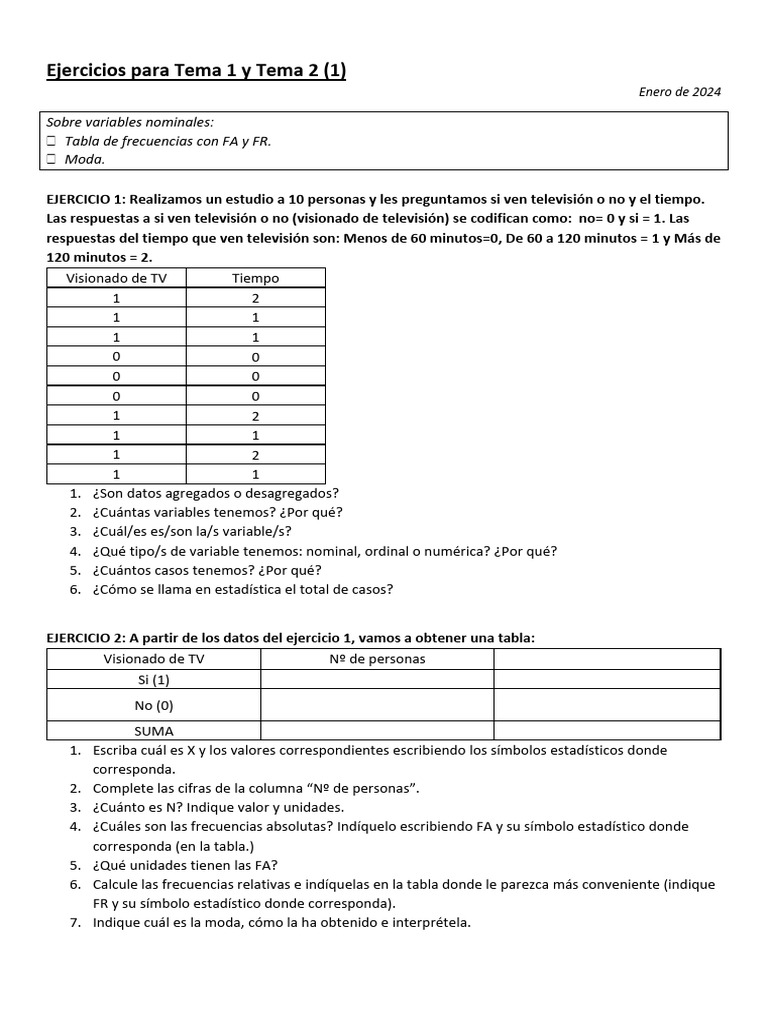 Ejercicios para Tema 1 y Tema 2 PDF | PDF