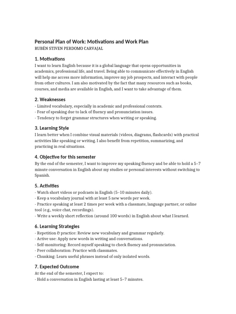 English Learning Plan and Goals | PDF