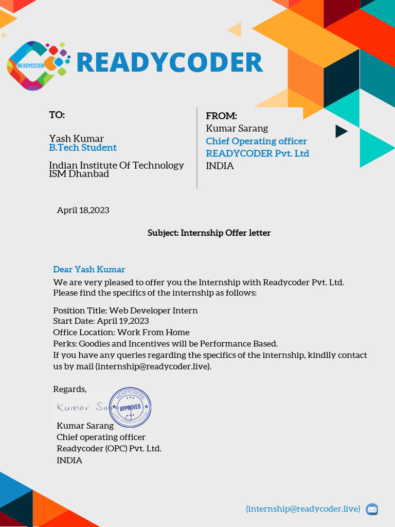 Internship Offer: Web Developer Role | PDF