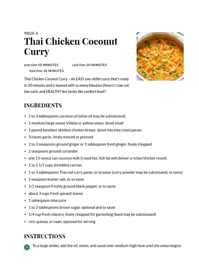 Easy Thai Chicken Coconut Curry Recipe | PDF | Curry | Thai Cuisine