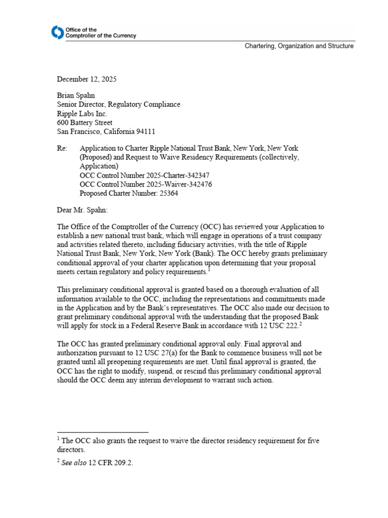 NR Occ 2025 125b | PDF | Banks | Office Of The Comptroller Of The Currency