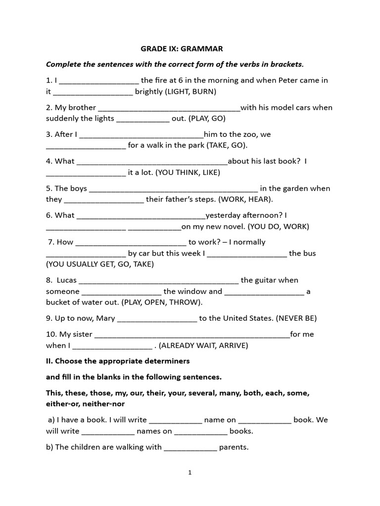 Grade IX Grammar Exercises | PDF | Chess | Chess Theory