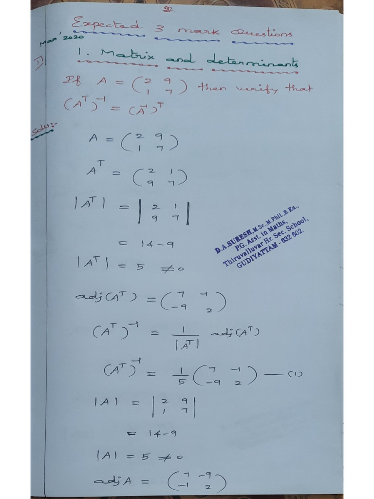 (XLL) 1.matrix (3 Marks) | PDF