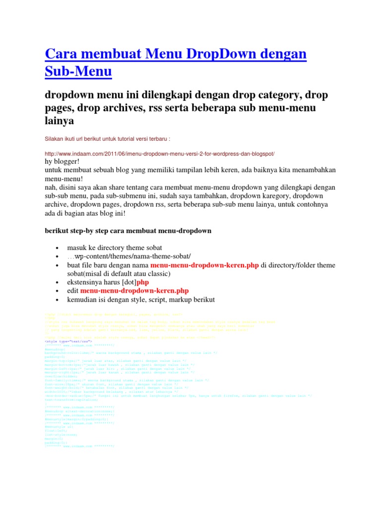 Menu Dropdown & Submenu WordPress | PDF