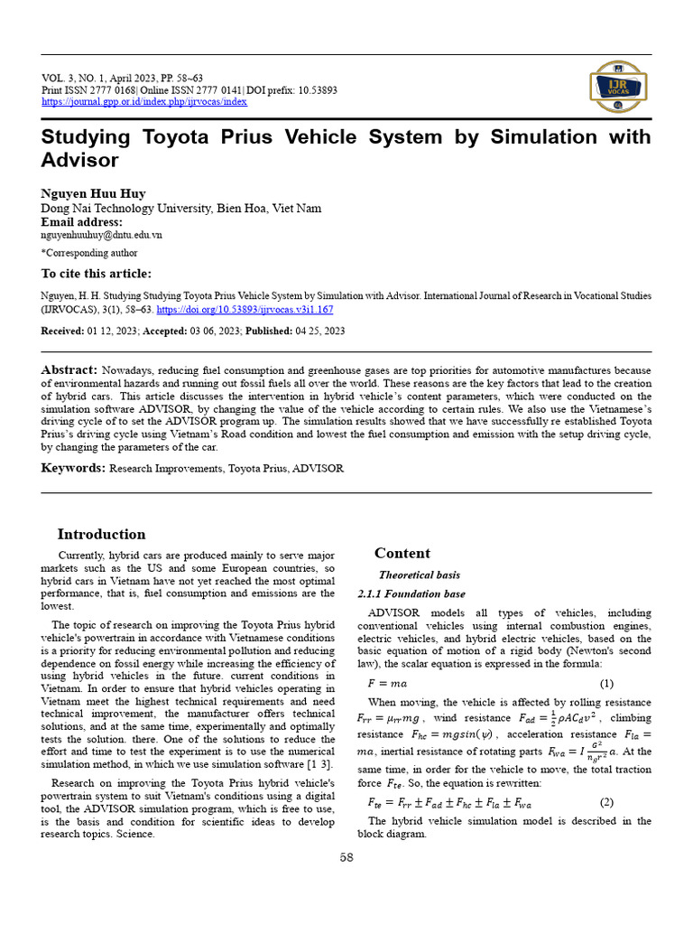 Studying Toyota Prius Vehicle System by Simulation | PDF | Fuel Economy ...