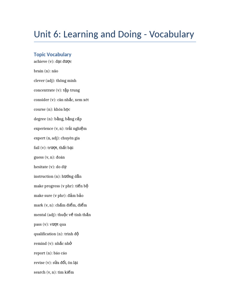 Unit 6 Vocabulary | PDF