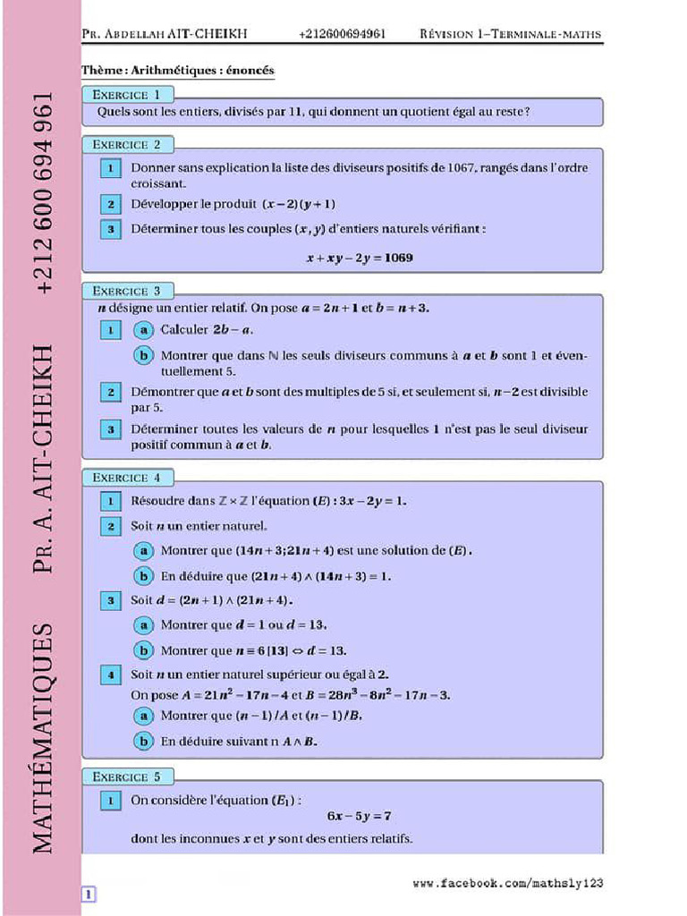 Exos Arithmétique | PDF