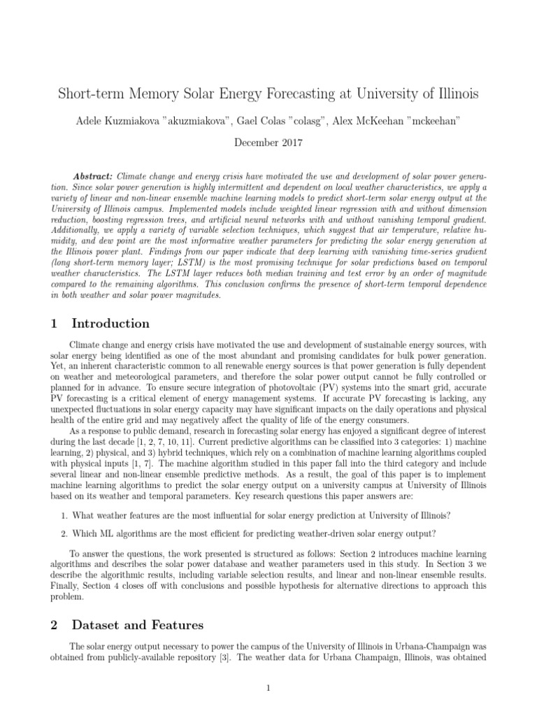 Solar Energy Forecasting Using LSTM | PDF | Regression Analysis ...