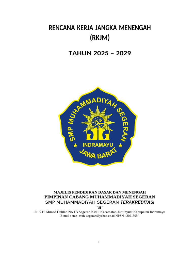 RKJM SMP Muhammadiyah Segeran 2025-2029 | PDF