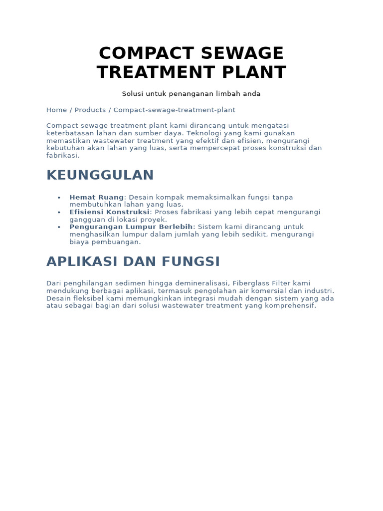 Compact Sewage Treatment Plant Efisien | PDF