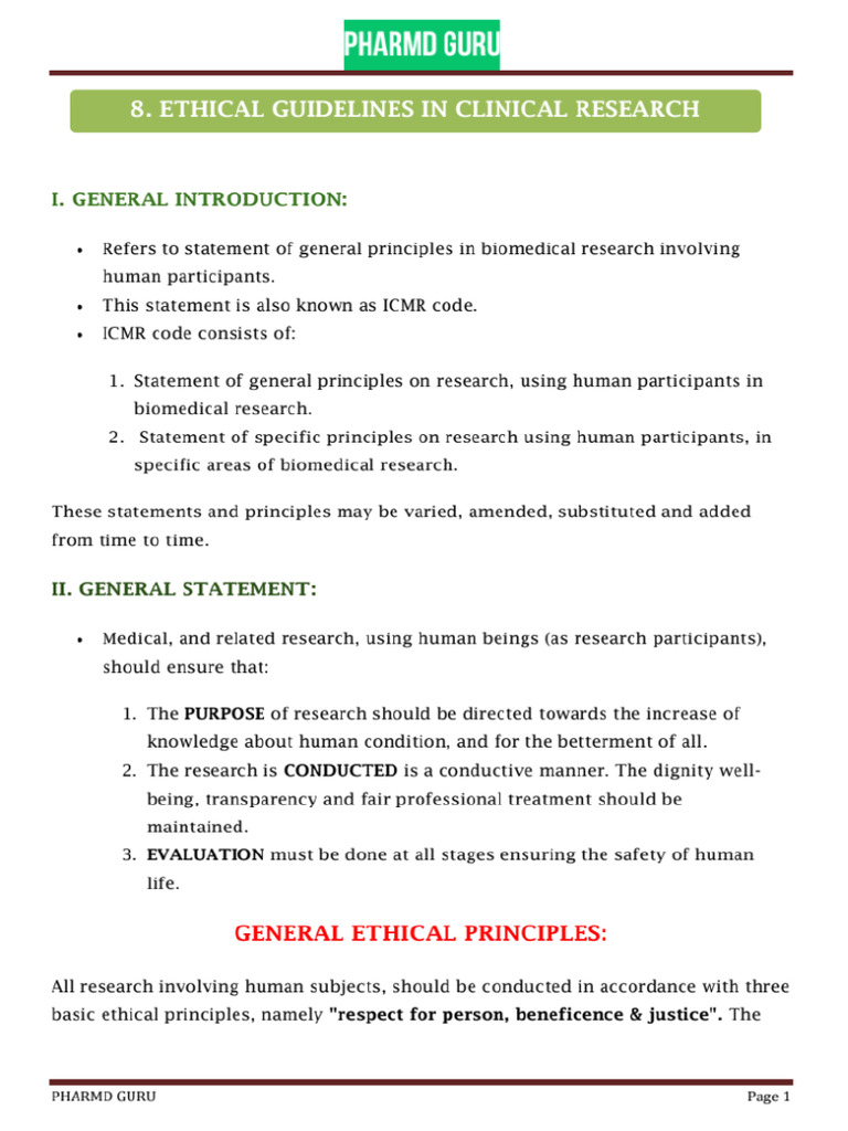 8. Ethical Guidelines in Clinical Research | PDF