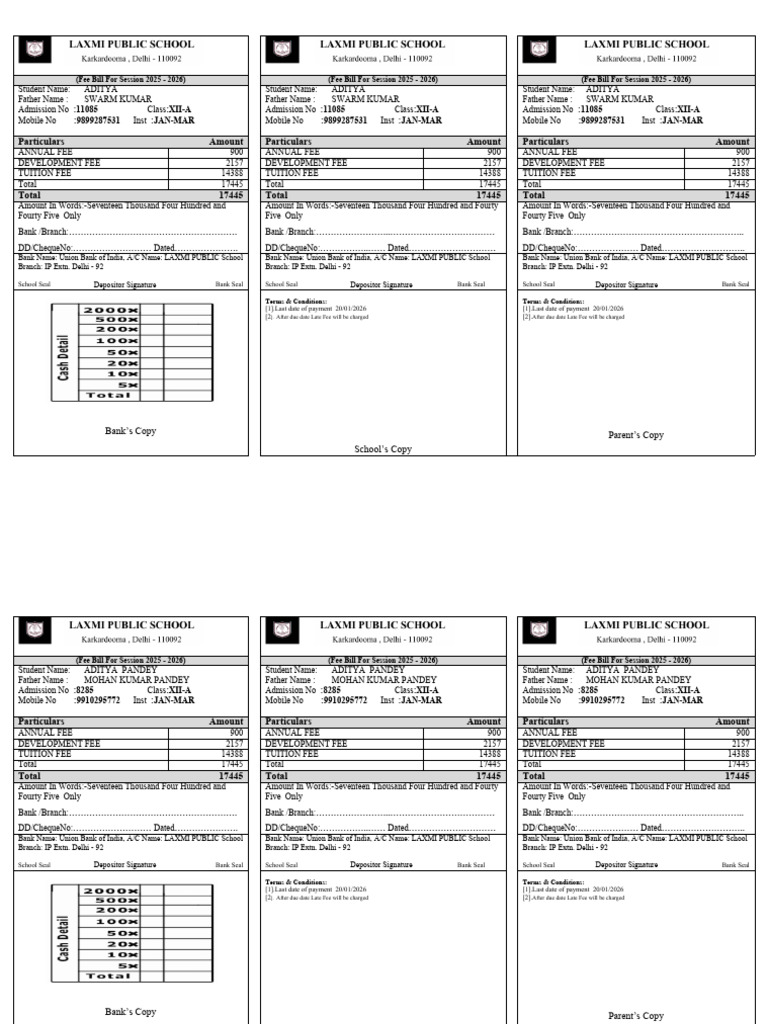 Fee Bill 2025-2026 for Class XII-A | PDF | Fee | Marketing